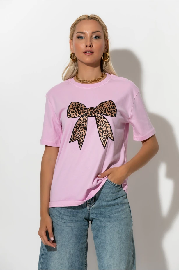 T-shirt με leopard φιόγκο ροζ T-shirt με leopard φιόγκο ροζ