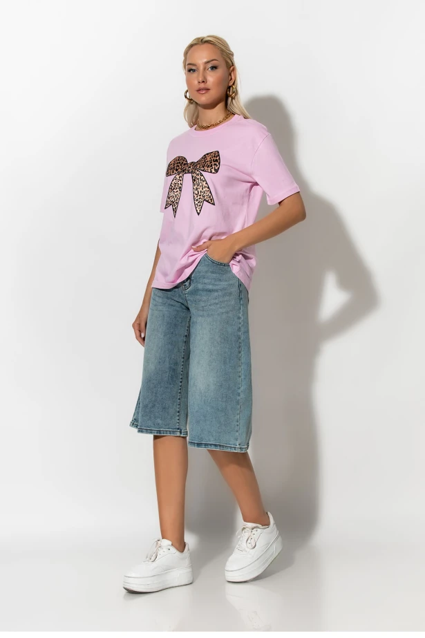 T-shirt με leopard φιόγκο ροζ T-shirt με leopard φιόγκο ροζ