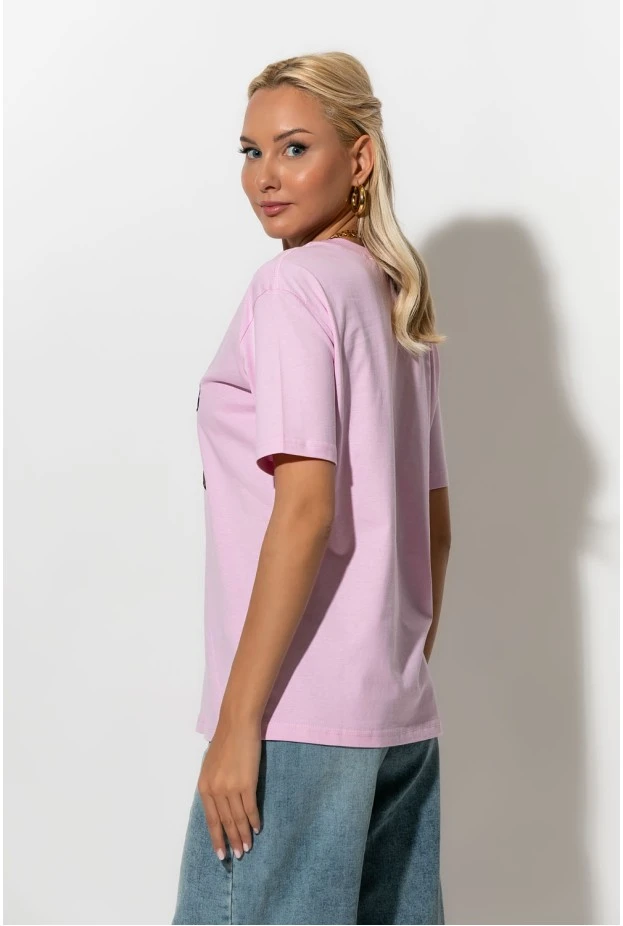 T-shirt με leopard φιόγκο ροζ