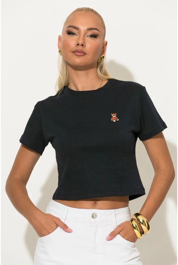 Cropped top με mini patch bear μπλε
