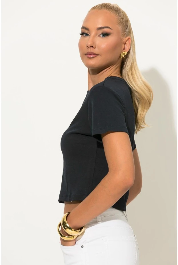 Cropped top με mini patch bear μπλε