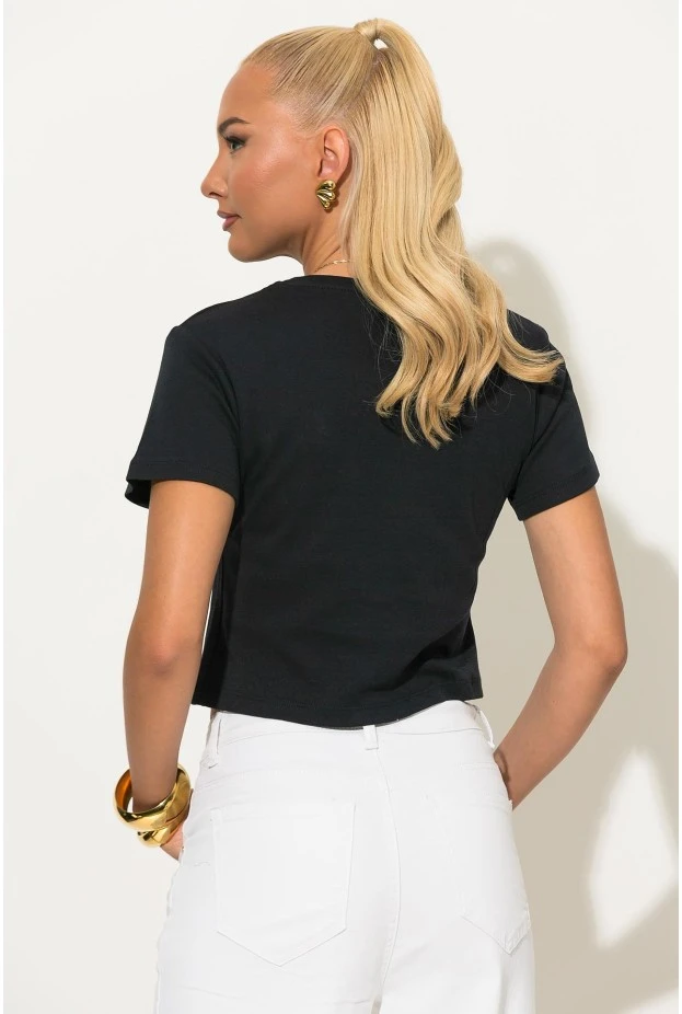 Cropped top με mini patch bear μπλε