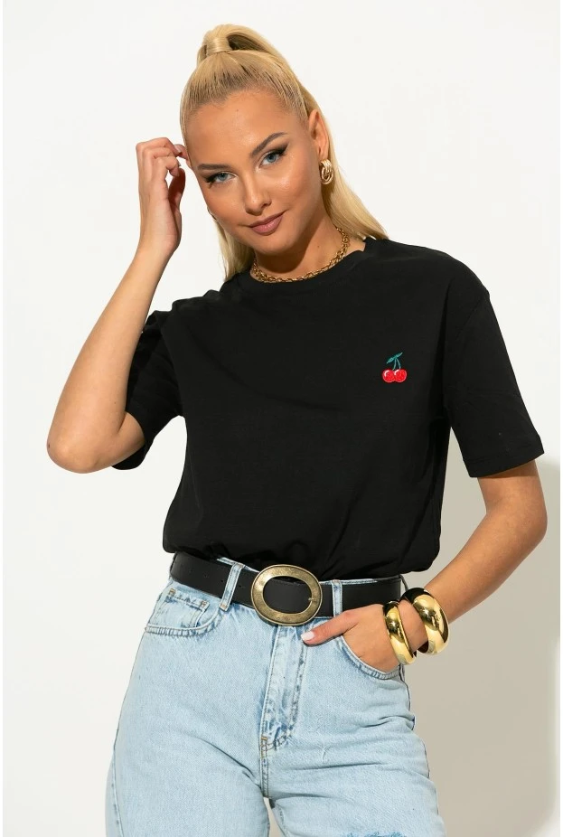 T-shirt με patch cherry μαύρο