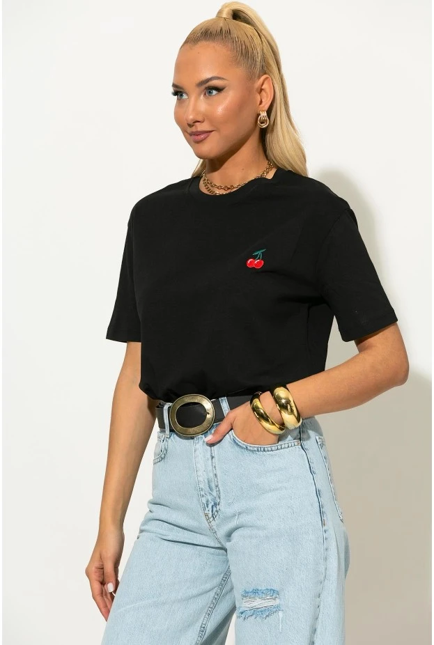 T-shirt με patch cherry μαύρο