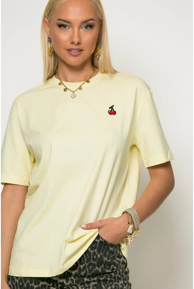 T-shirt με patch cherry κίτρινο