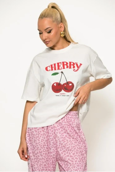T-shirt με στάμπα cherry κίτρινο