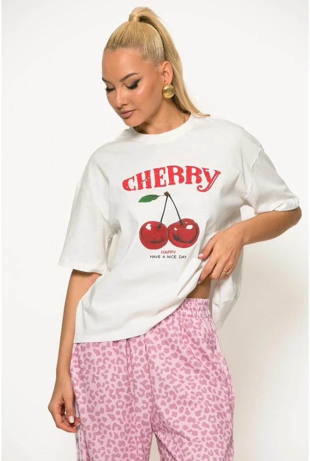 T-shirt με στάμπα cherry λευκό