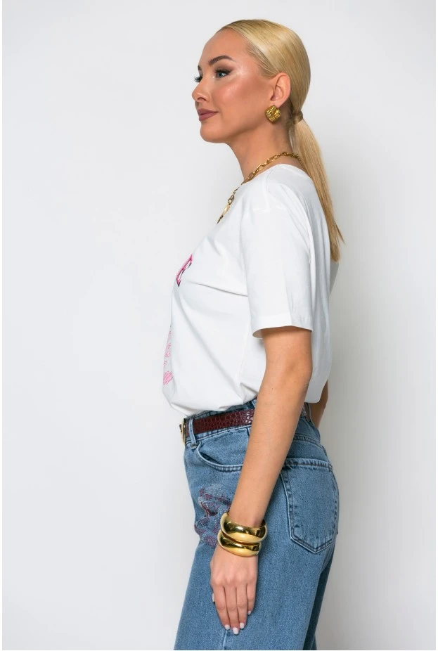 T-shirt κόντομάνικο με στάμπα parisienne λευκό