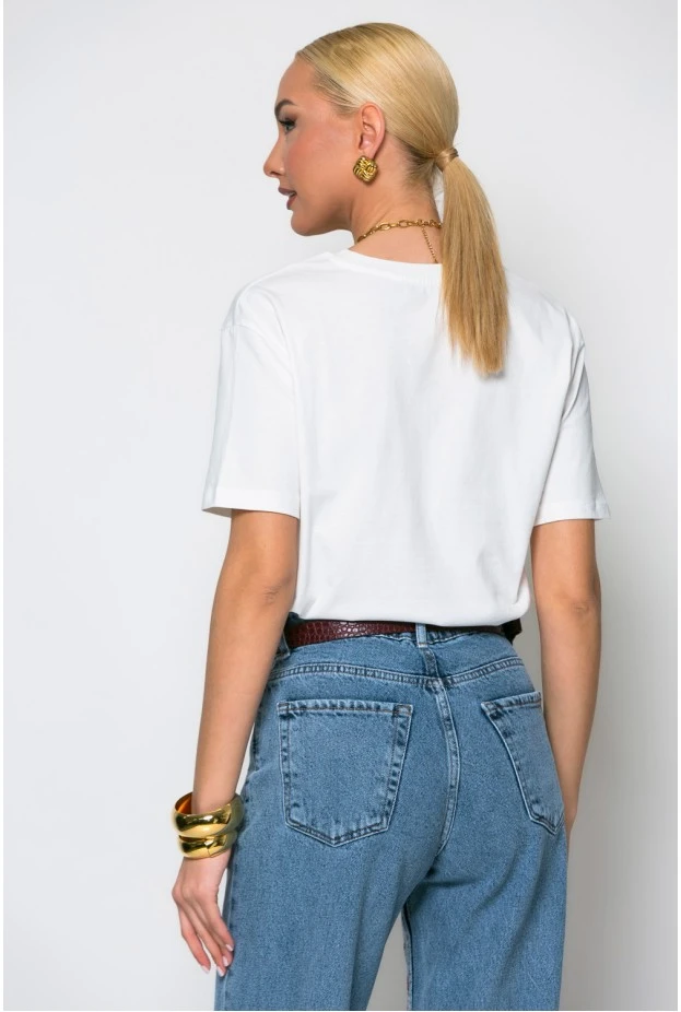 T-shirt κόντομάνικο με στάμπα parisienne λευκό