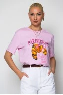 T-shirt κόντομάνικο με στάμπα parisienne ροζ