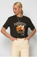 T-shirt κόντομάνικο με στάμπα parisienne καφέ