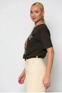 T-shirt κόντομάνικο με στάμπα parisienne καφέ