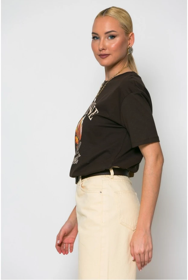 T-shirt κόντομάνικο με στάμπα parisienne καφέ
