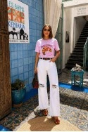 T-shirt κόντομάνικο με στάμπα parisienne ροζ