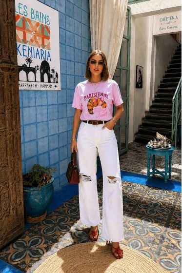 T-shirt κόντομάνικο με στάμπα parisienne ροζ