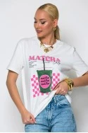 T-shirt κόντομάνικο με στάμπα matcha iced latte λευκό