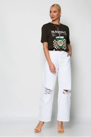 T-shirt κοντομάνικο με στάμπα matcha iced latte κίτρινο