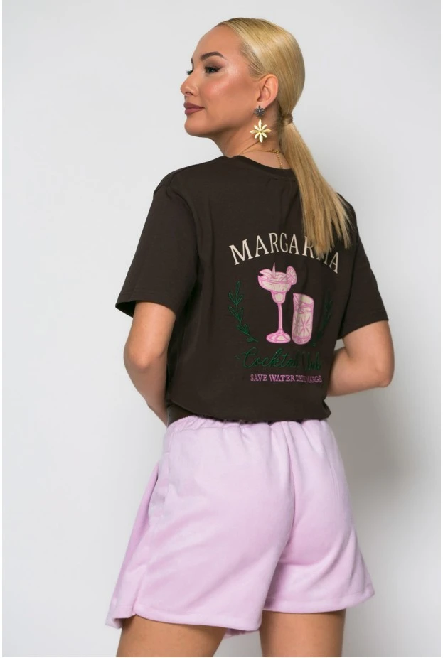 T-shirt κόντομάνικο με στάμπα margarita καφέ