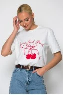 T-shirt κοντομάνικο με στάμπα cherry λευκό