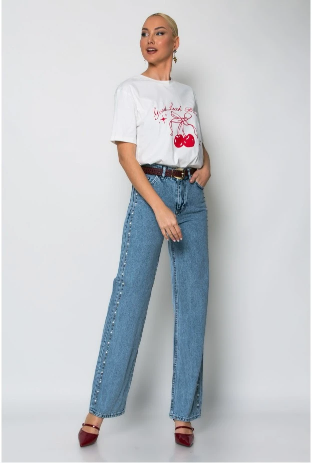 T-shirt κοντομάνικο με στάμπα cherry λευκό