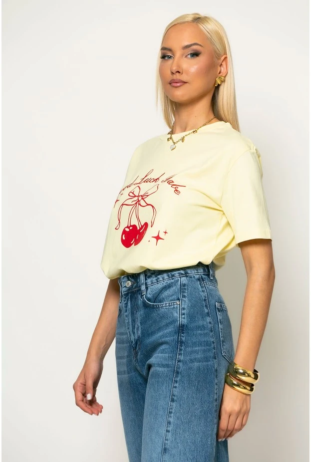T-shirt κοντομάνικο με στάμπα cherry κίτρινο