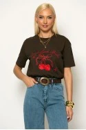 T-shirt κοντομάνικο με στάμπα cherry καφέ