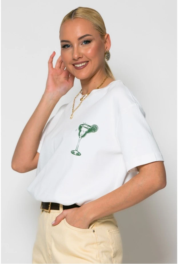 T-shirt κόντομάνικο με στάμπα margarita λευκό