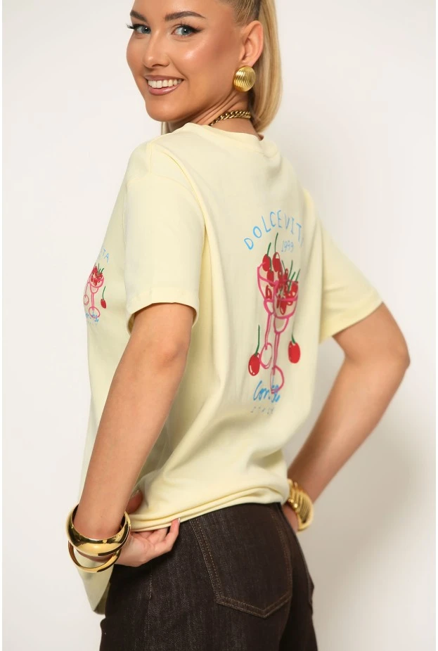 T-shirt με στάμπα dolce vita κίτρινο