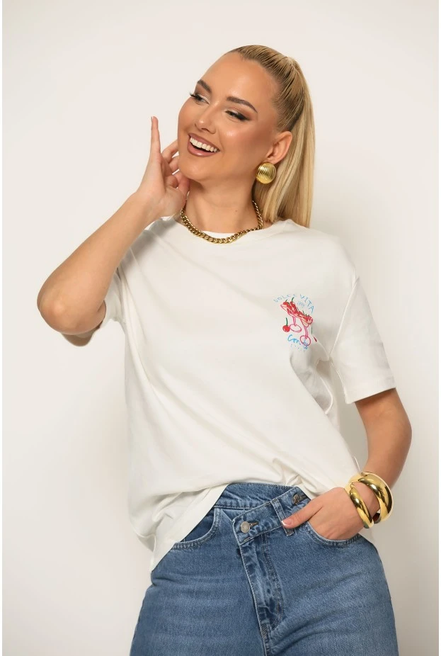 T-shirt με στάμπα dolce vita λευκό