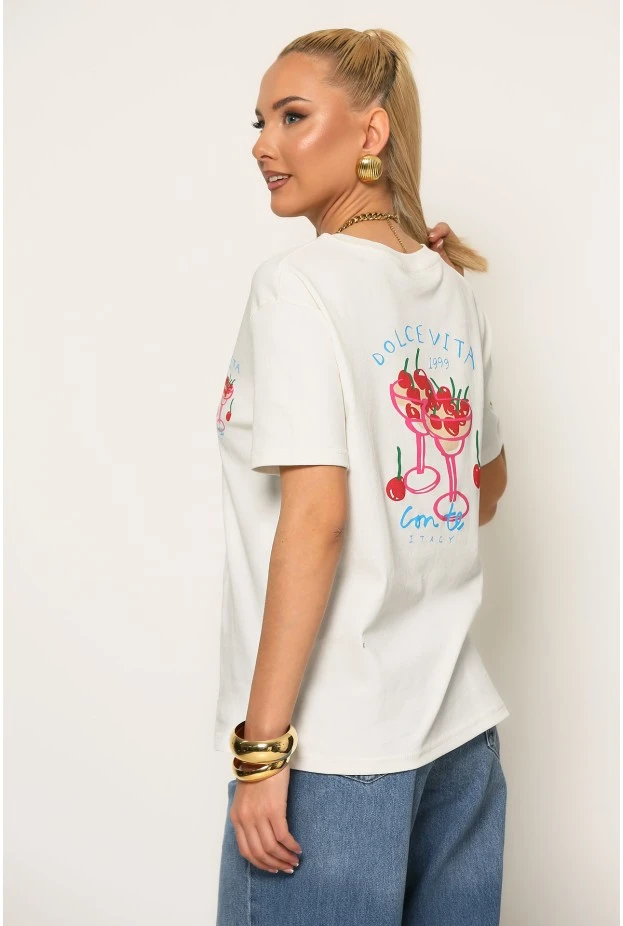 T-shirt με στάμπα dolce vita λευκό