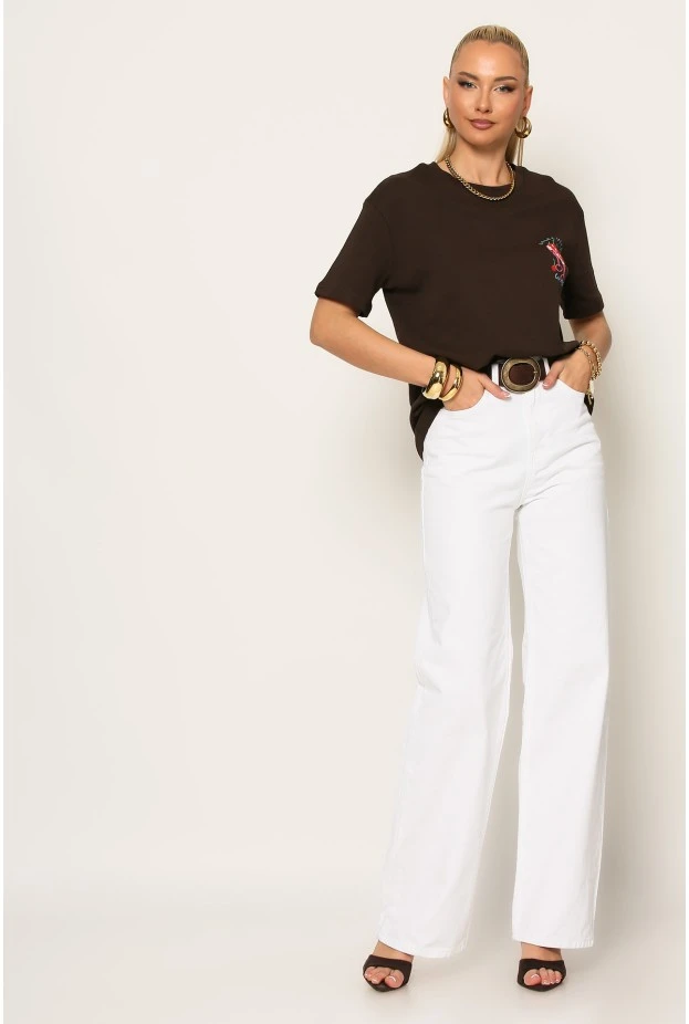 T-shirt με στάμπα dolce vita καφέ