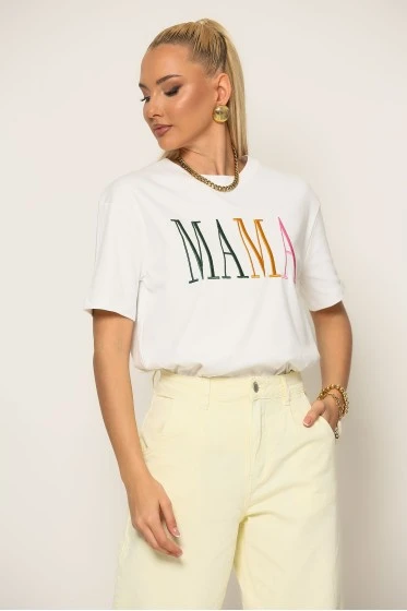 T-shirt με patch mama λευκό