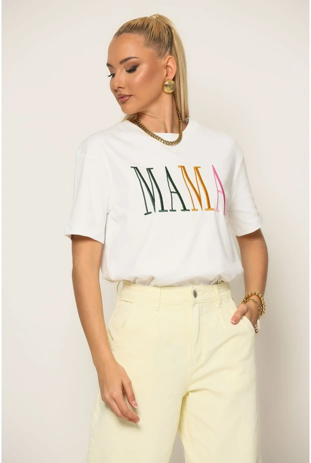 T-shirt με patch mama λευκό