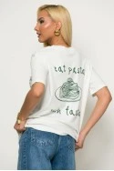 T-shirt με στάμπα eat pasta λευκό