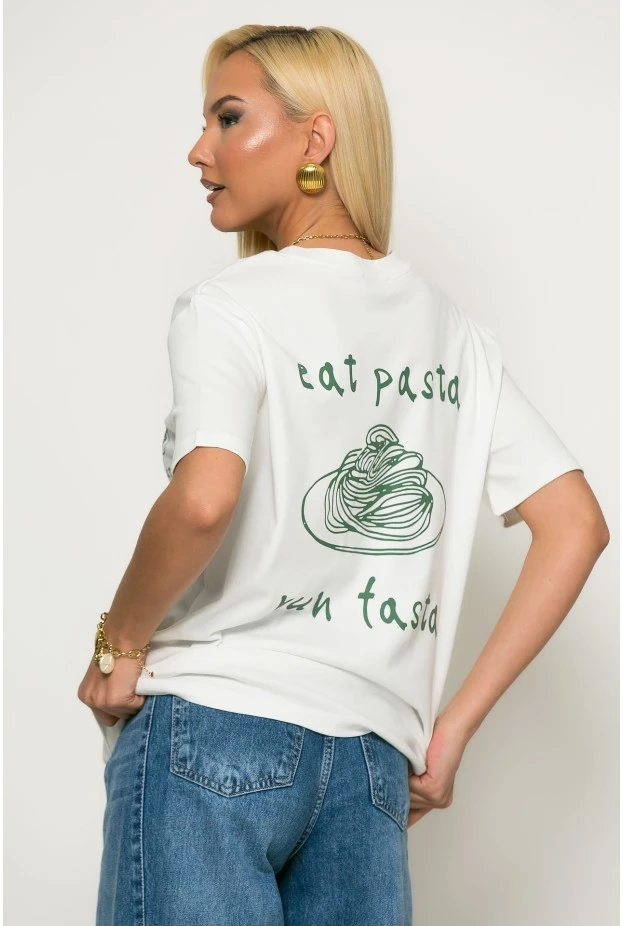 T-shirt με στάμπα eat pasta λευκό