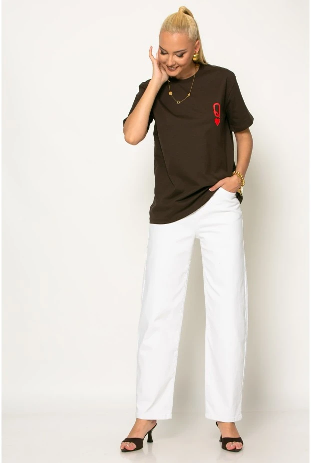T-shirt με στάμπα Q καφέ