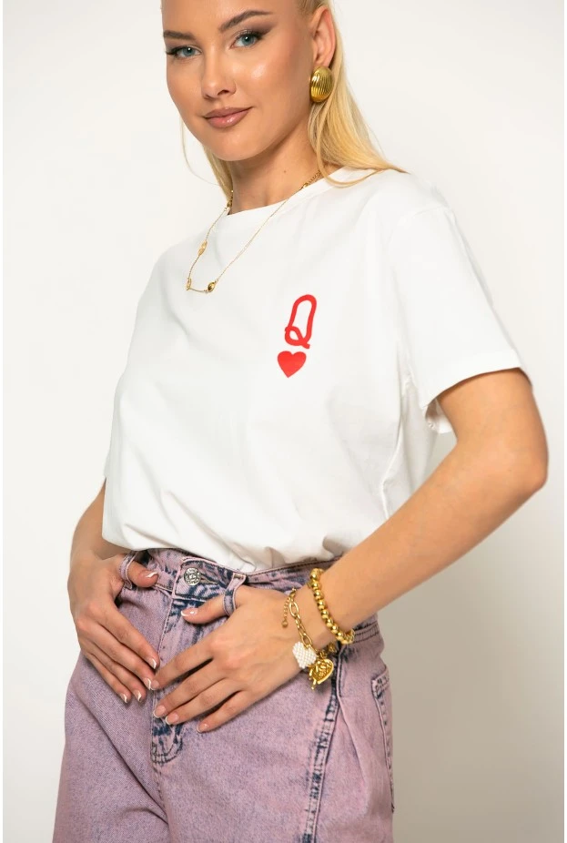 T-shirt με στάμπα Q λευκό