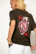 T-shirt με στάμπα Q καφέ