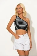Crop top ριγέ με έναν ώμο μπλε