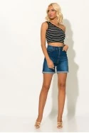 Crop top ριγέ με έναν ώμο μαύρο
