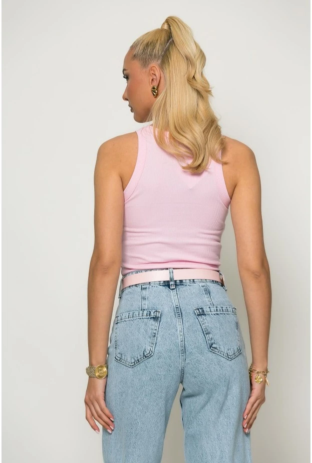 Μπλούζα ριπ με παρτούς ώμους ροζ