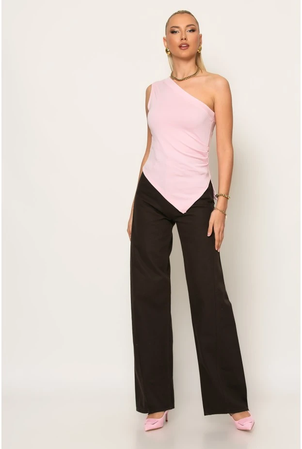 Μπλούζα αμάνικη ασύμμετρη με έναν ώμο ροζ