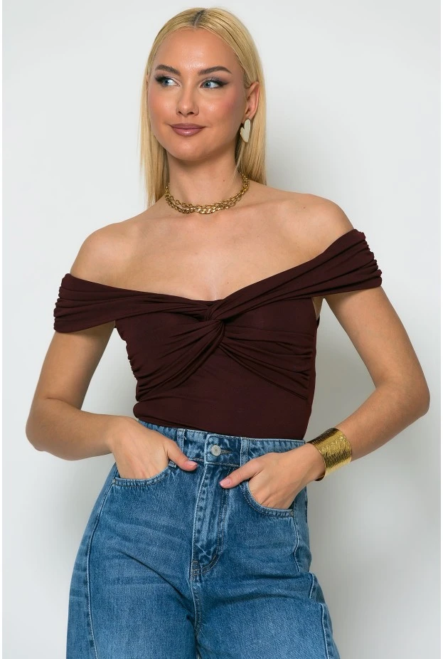 Κορμάκι off shoulder μπορντό
