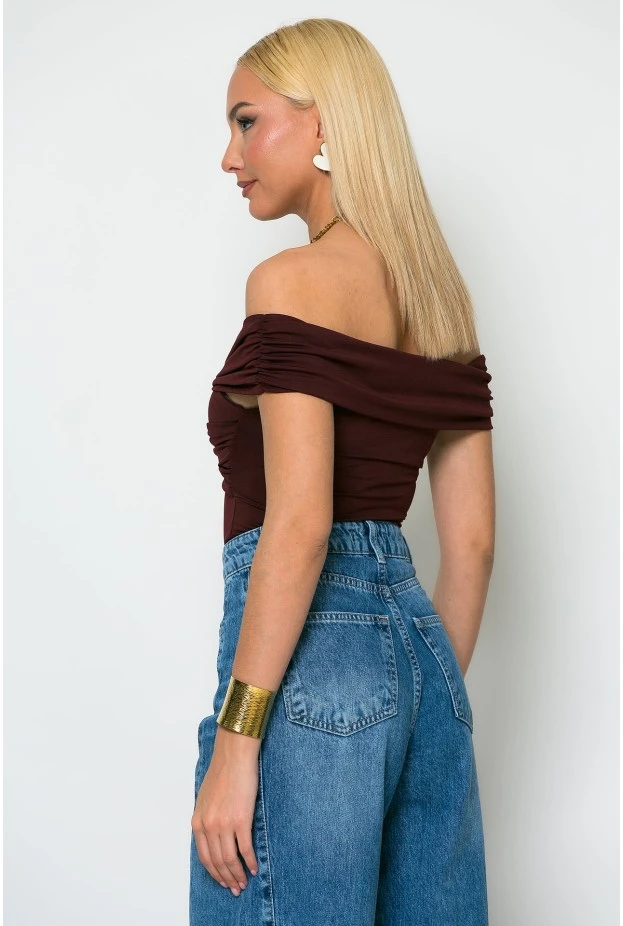 Κορμάκι off shoulder μπορντό