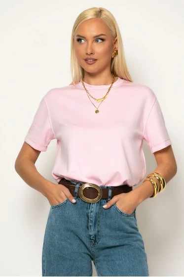 Basic κοντομάνικο t-shirt ροζ