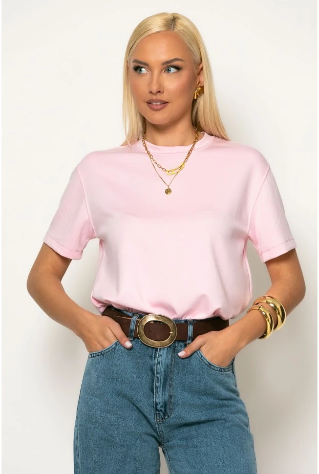 Basic κοντομάνικο t-shirt ροζ