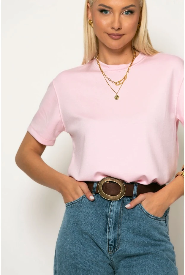 Basic κοντομάνικο t-shirt ροζ