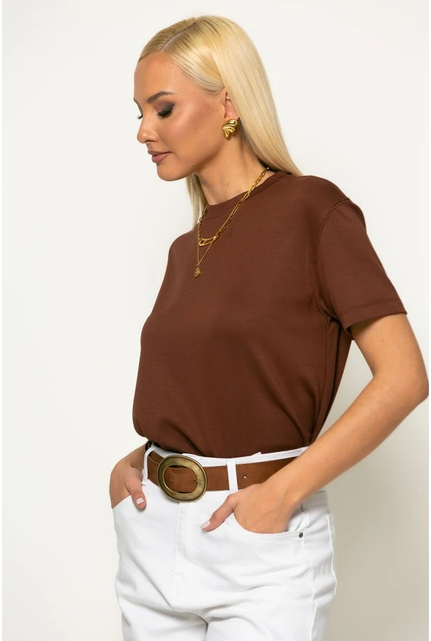 Basic κοντομάνικο t-shirt καφέ