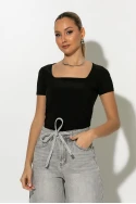 T-shirt με τετράγωνη λαιμόκοψη μαύρο