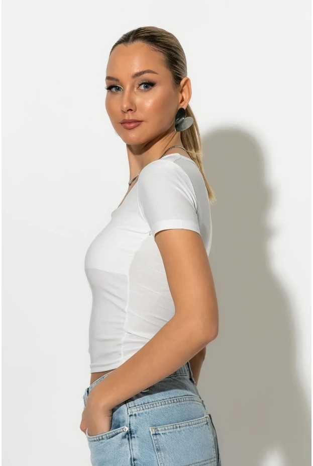 T-shirt με τετράγωνη λαιμόκοψη λευκό